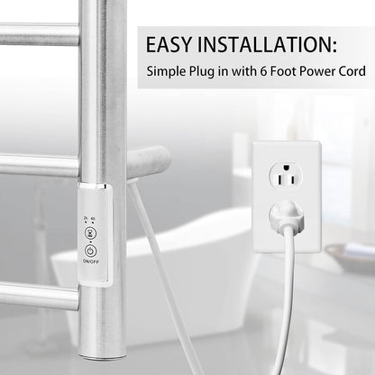 KEG Towel Warmer Wall Mounted with Built-in Timer 4 Bars Electric Stainless Steel Heated Towel