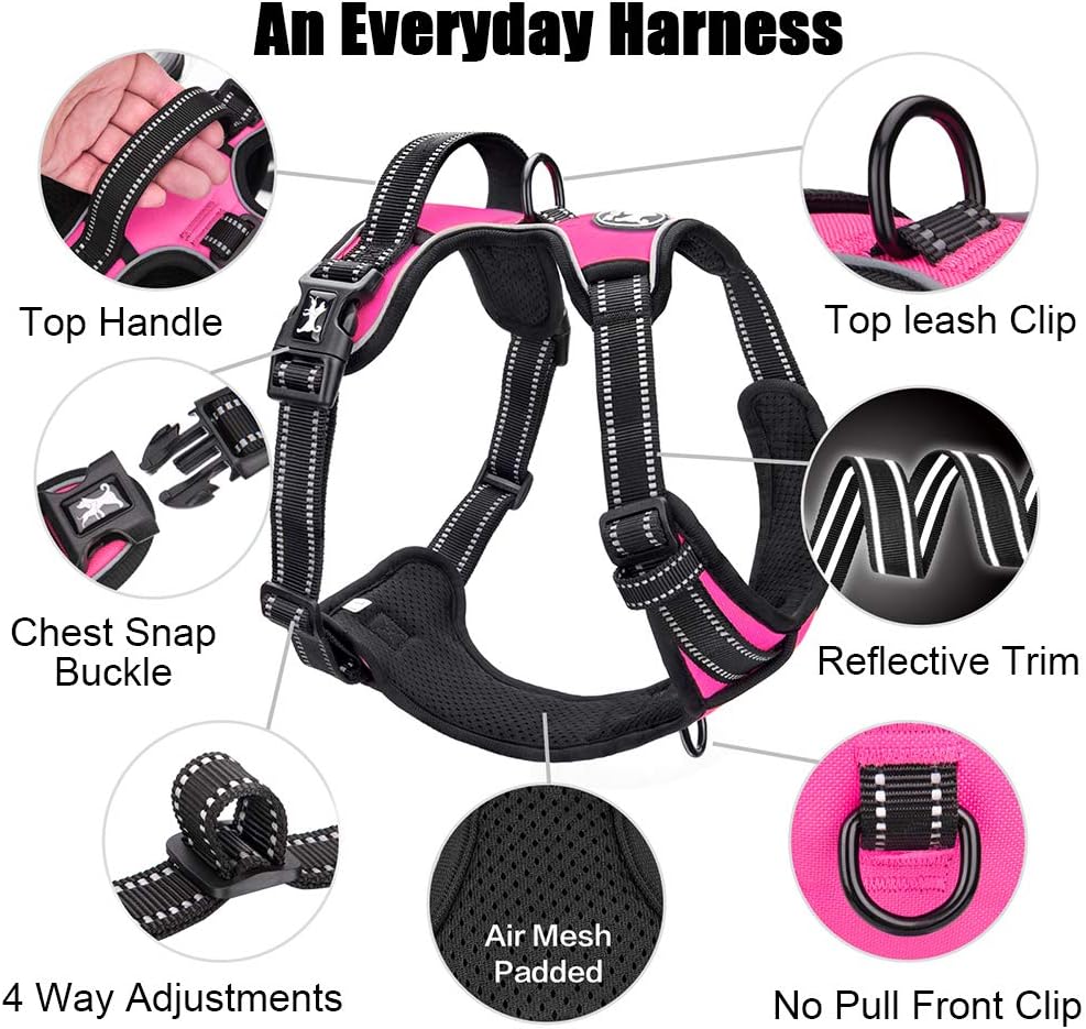 PoyPet No Pull Dog Harness, Reflective Comfortable Vest Harness with Front & Back 2 Leash