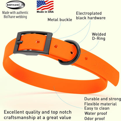 Dogline Biothane Waterproof Dog Collar Strong Coated Nylon Webbing with Black Hardware Odor- Proof