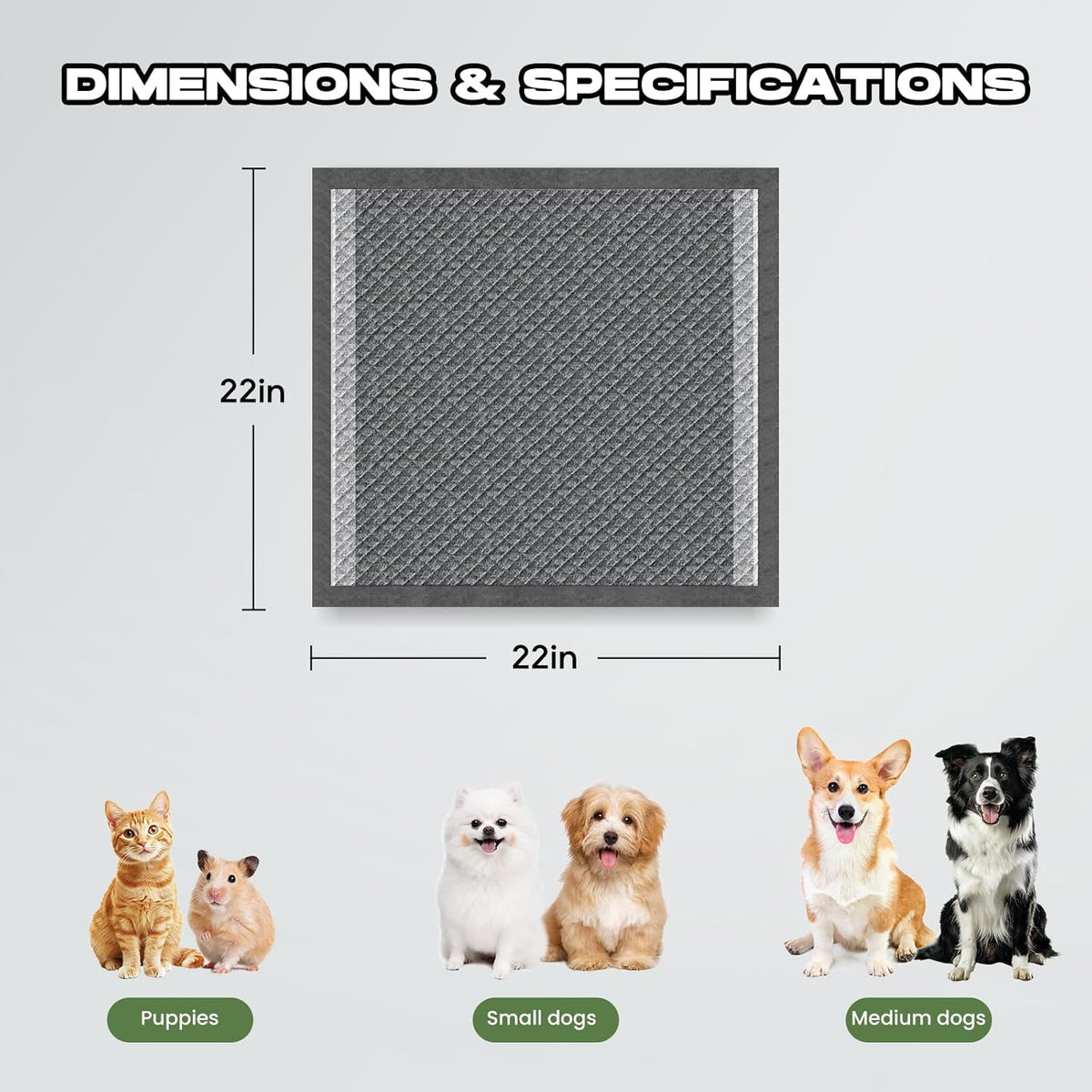 Charcoal Puppy Pads 80 Counts,22"x22" Dog Pee Pads Small Disposable Activated Carbon Super