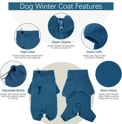 ROZKITCH Fleece Full Body Dog Suit, Pet Windproof Warm Cold Weather Jacket Vest Cozy Jumpsuit