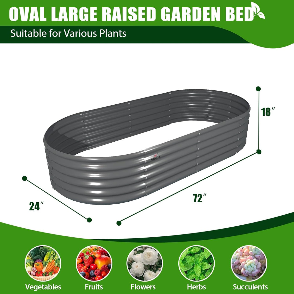 A ANLEOLIFE 6X2X1.5 ft Galvanized Raised Garden Beds Outdoor, Oval Round Metal Planter Box for