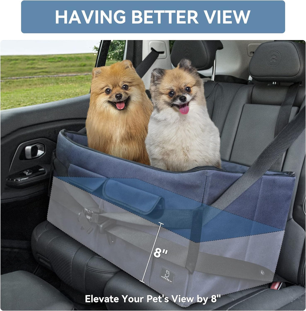 A 4 Pet Dog Car Seat for Medium/Large Dog or 2 Small Dogs, Booster Car Seat with Storage Bags and 2