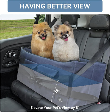 A 4 Pet Dog Car Seat for Medium/Large Dog or 2 Small Dogs, Booster Car Seat with Storage Bags and 2