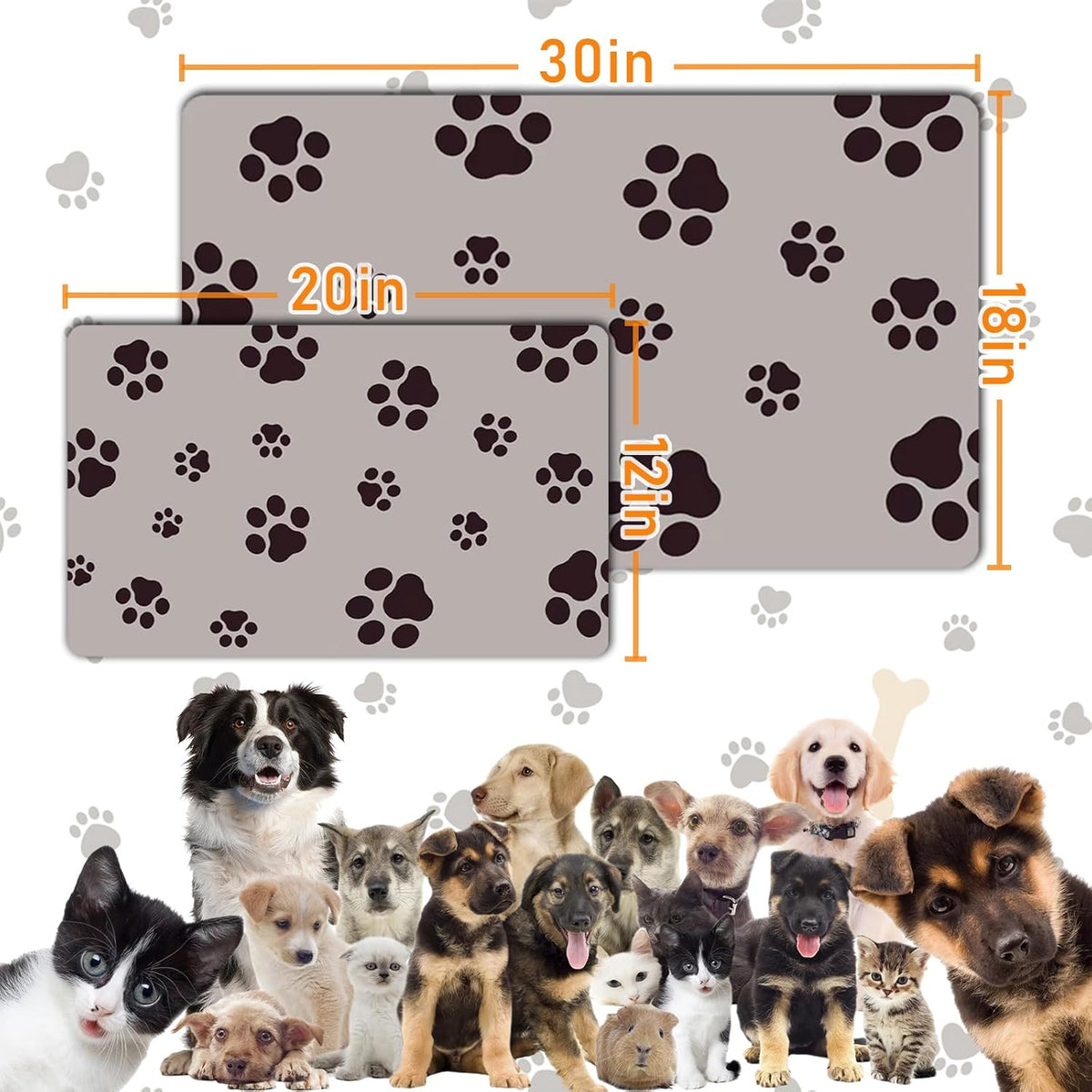 Pet Feeding Mat-Super Absorbent Dog Food Mat,30×18in Oversized Feeding Mat, Stain Fast Dry Dog