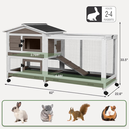 2-Story Indoor Rabbit Hutch with Chew-Proof Outdoor Rabbit Cage with 6 Locking Casters Bunny Cage 2