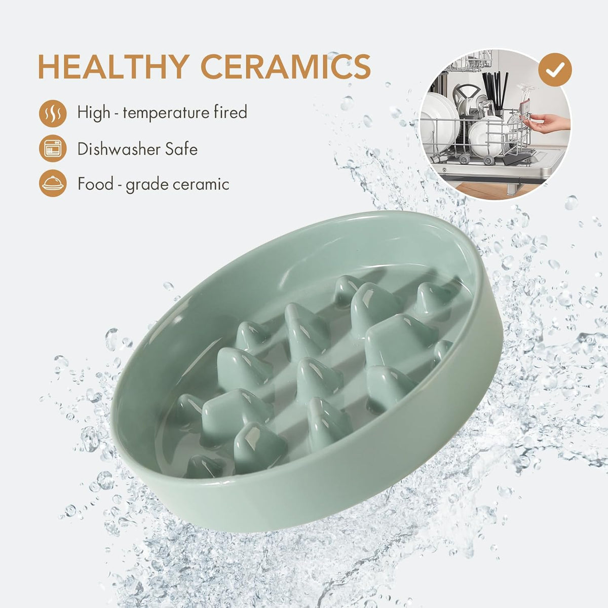 Ceramic 8.2 inch Dog Bowl Slow Feeder, Slow Pet Food Dish for Medium and Large Dog, Stop Bloat