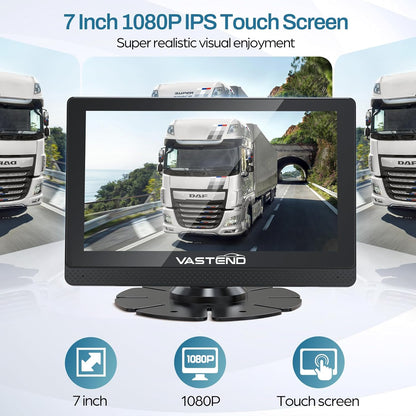 1080P Backup Camera for Truck, 7" IPS Touchscreen Monitor Front and Rear View Dual Cameras, IP69