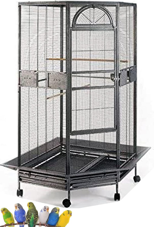 X-Large Corner Parrot Bird Flight Breeding Wrought Iron Rolling Cage Solid Plated Feeder Doors with