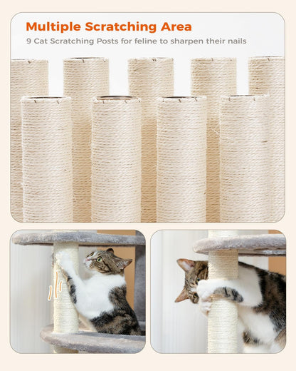 PETEPELA 61" Cat Tree for Indoor Cats, [6-Levels] Cat Climbing Tower with 9 Sisal Scratching Posts
