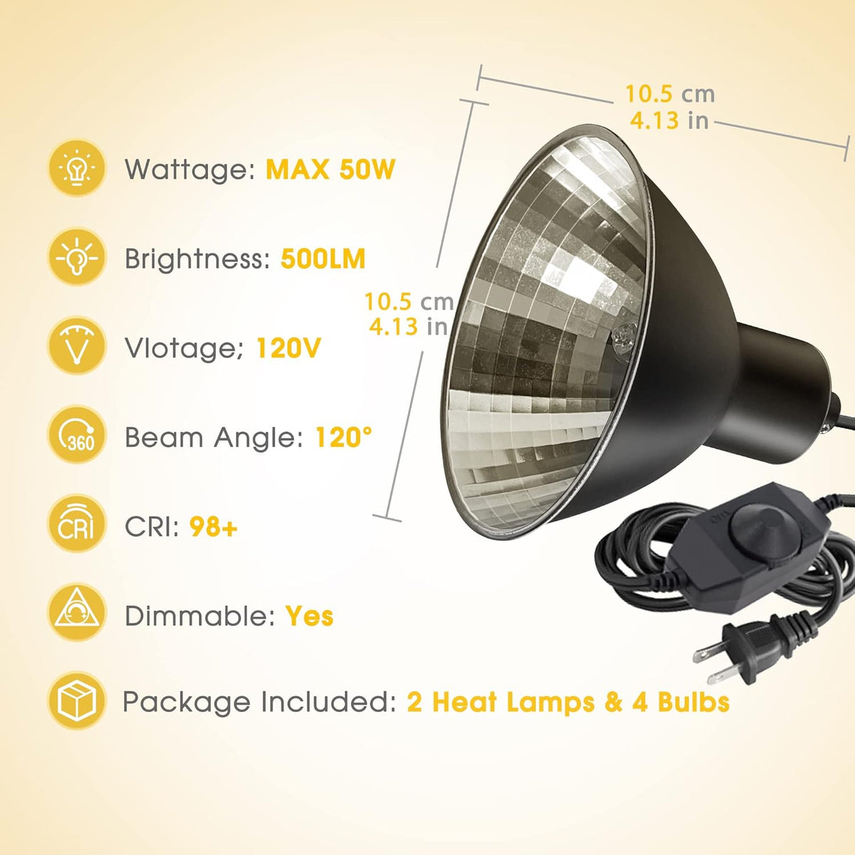 Reptile Heat Lamp, Briignite UVA Basking Light for Reptiles 50W, G9 Halogen Heat Bulb & Dome