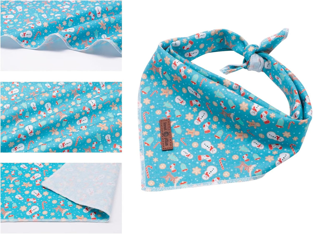 Lionet Paws Christmas Dog Bandana - 1PC Gingerbread Man Dog Bandana, Washable Reversible Cotton Boy