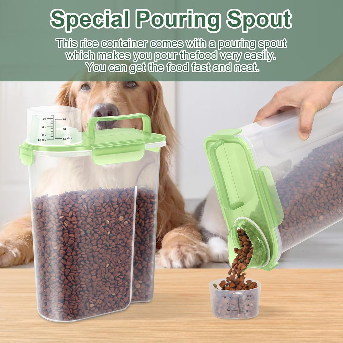 5-7Lbs/6Qt Dog Cat Storage Container Portable with Upgraded Large Spout and Cup, Plastic Pet Food