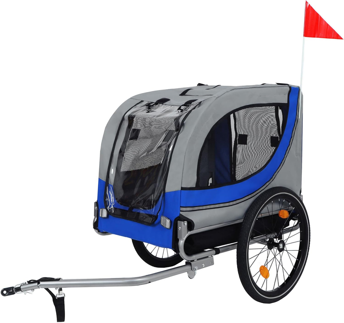Blue-Grey Large Folding Bike Trailer for Dogs – Heavy-Duty Steel Frame, 66LB Capacity Pet Carrier