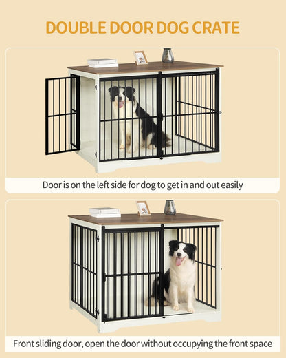XXL Large Dog Crate Furniture, 46.9" Indoor Dog Kennel Furniture with Barn Door, Wooden Tall Dog