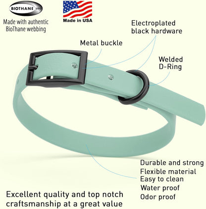 Dogline Biothane Waterproof Dog Collar Strong Coated Nylon Webbing with Black Hardware Odor- Proof