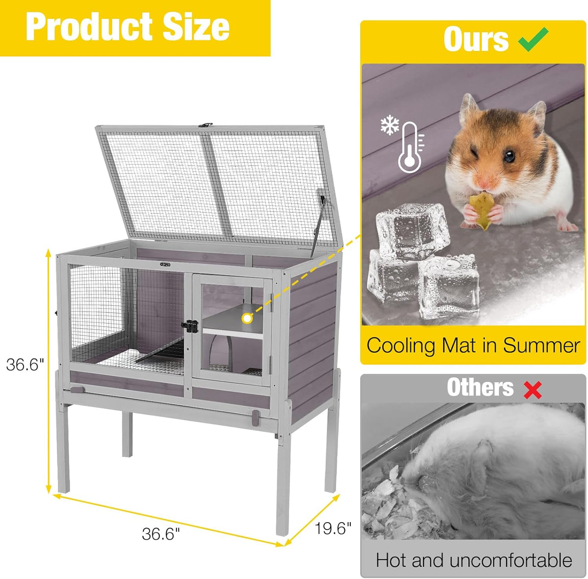 Aivituvin Wooden Guinea Pig Cages Indoor with Removable Stand, Anti Chewing Rabbit Hutch with Ramp