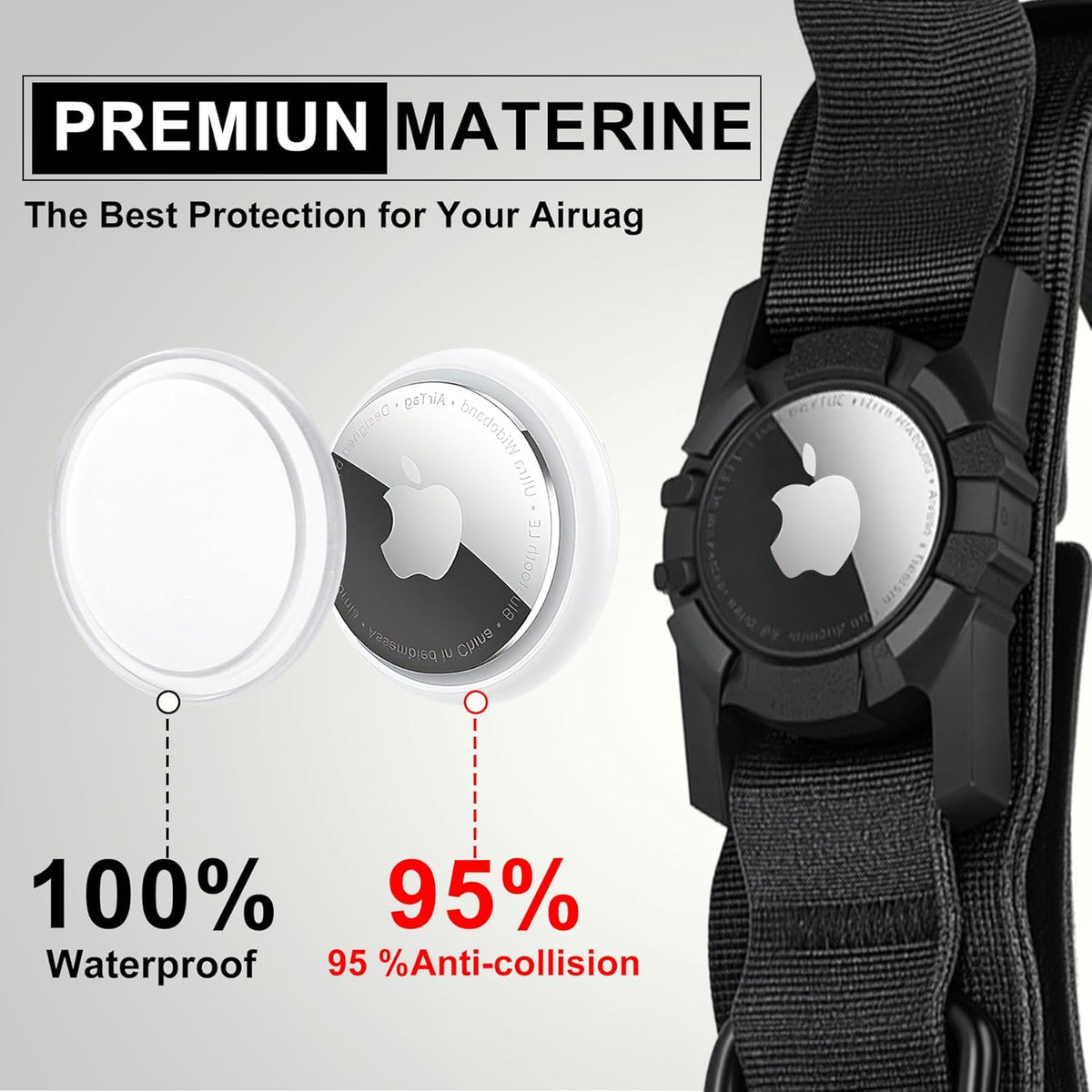Tactical AirTag Dog Collar Leash Set - Heavy Duty, Adjustable GPS Collar Compatible with Apple