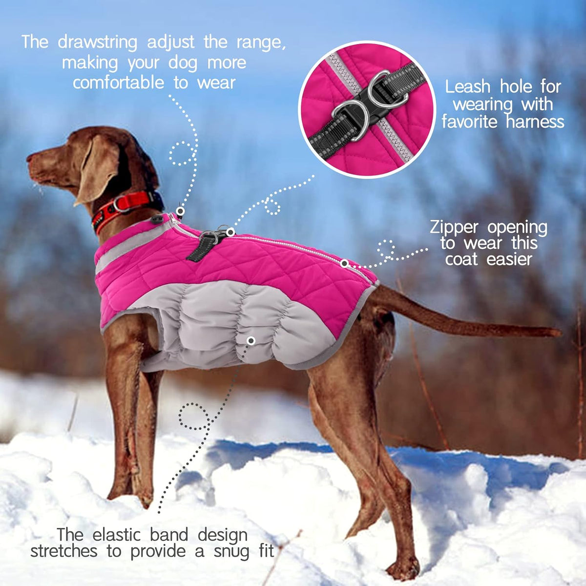 FUAMEY Dog Coat for Large Dogs,Waterproof Dog Winter Jacket with Harness Built in Puppy Cold