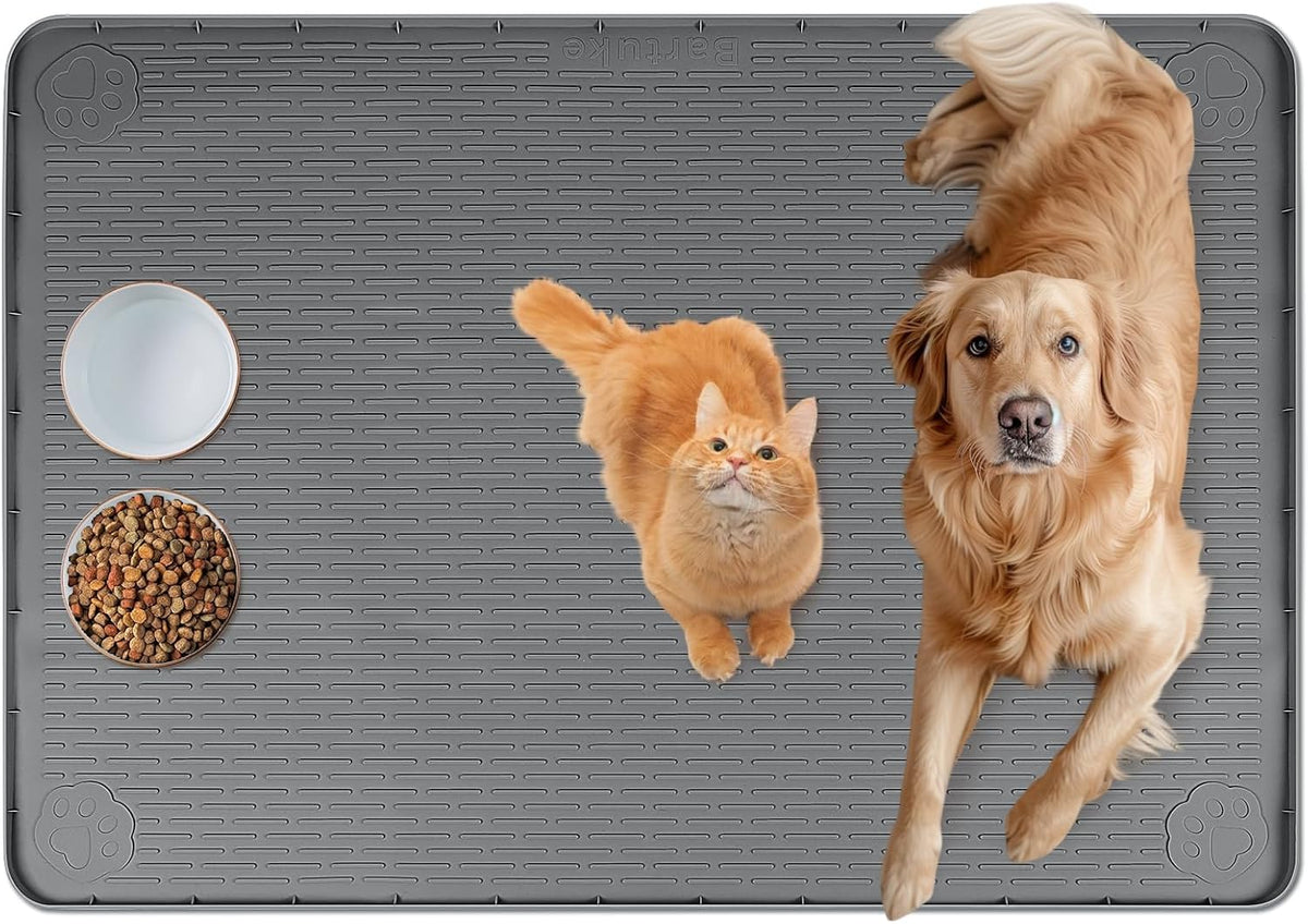 Cat Food Mat, 40" x 28" Extra Large Silicone Pet Feeding Mat with Raised Edge Pet Placemat for Food