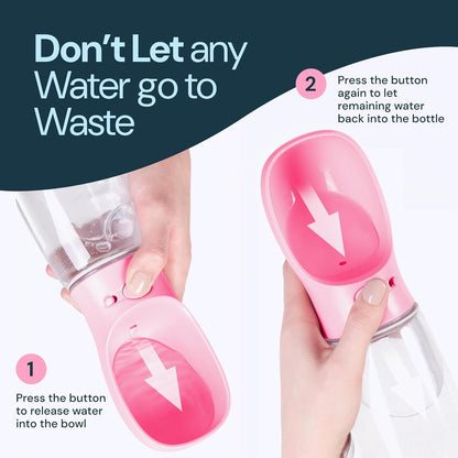MalsiPree Leak-Proof Portable Dog Water Bottle for Travel - 19 oz, with Pink Bowl - Food Grade