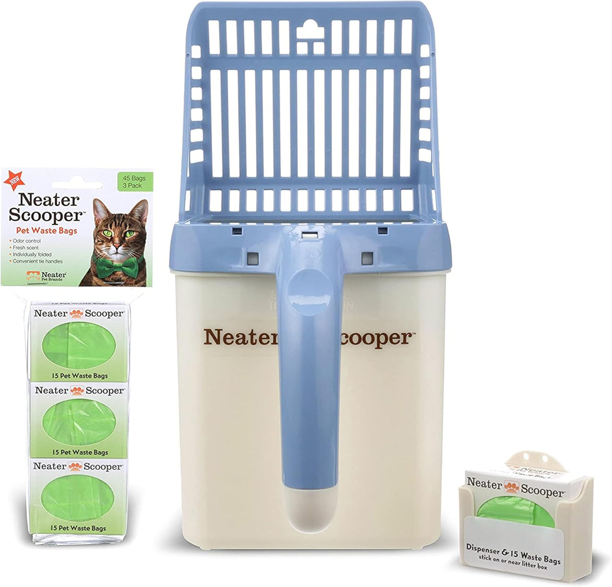Neater Pet Brands Neater Scooper Standard Cat Litter Scoop, 60 Refill Bags – Mess-Free Cat Litter