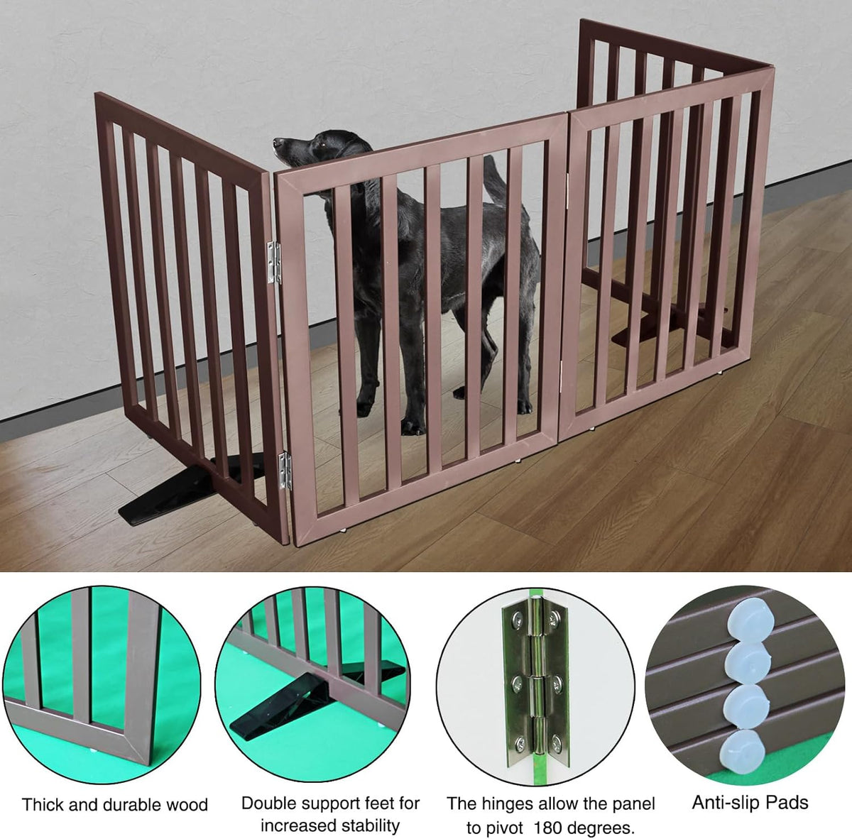 ZJSF Freestanding Indoor Dog Gate for House Foldable Wood Puppy Gate for Doorways Pet Gate for