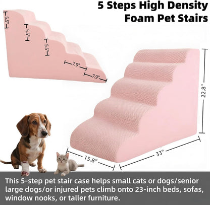 5 Step Pet Stairs Ramp for High Beds Sofas 5-30 Inch with Sturdy Non Slip Waterproof Pads, Machine