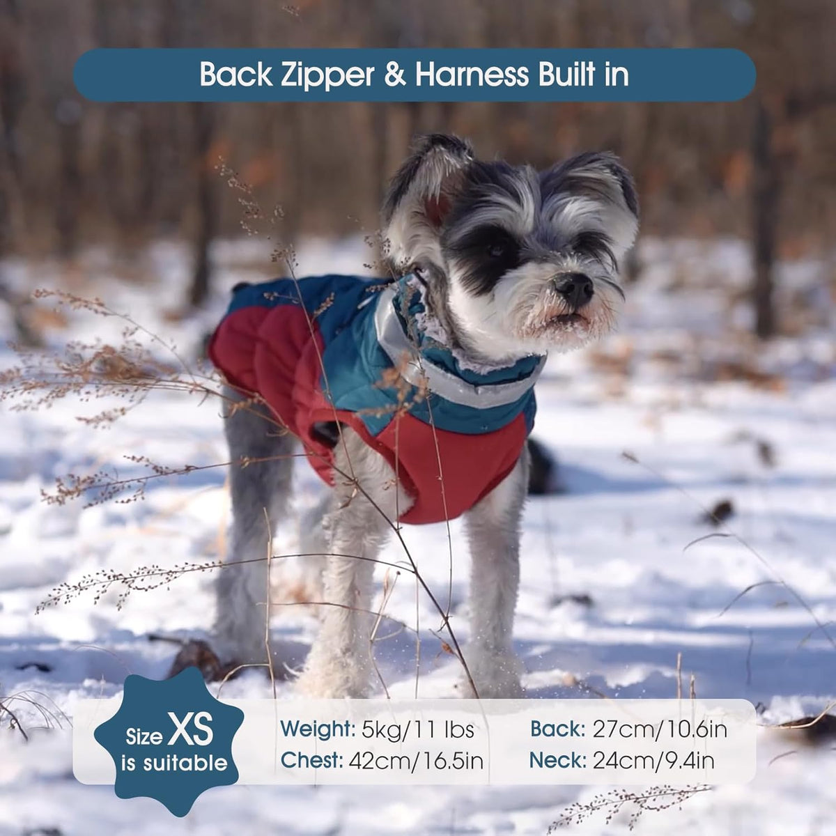 FUAMEY Dog Coat for Medium Dogs,Waterproof Dog Winter Jacket with Harness Built in Puppy Cold