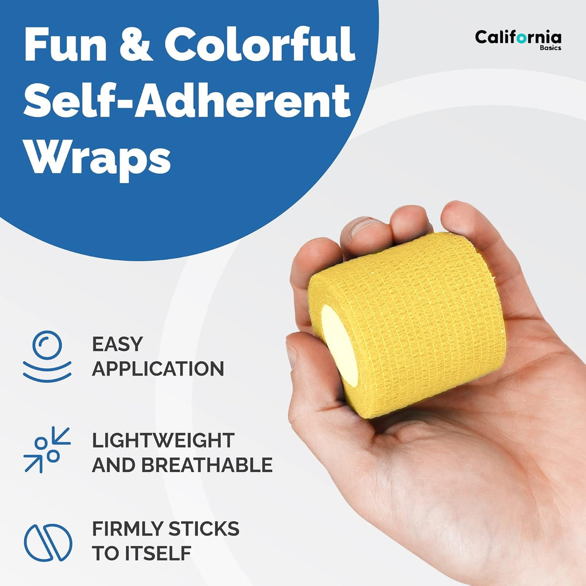 California Basics Self-Adhesive Medical Tape (2 inch) - Pack of 12 - Cohesive Bandage Wrap Rolls