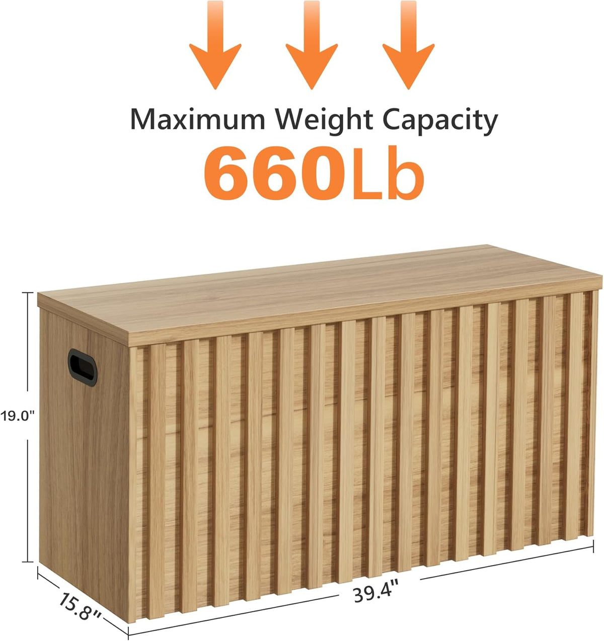 UEV Storage Bench,39.4" Wood Box, Storage Trunk with 2 Safety Hinges, Ottoman Storage Chest, Fluted