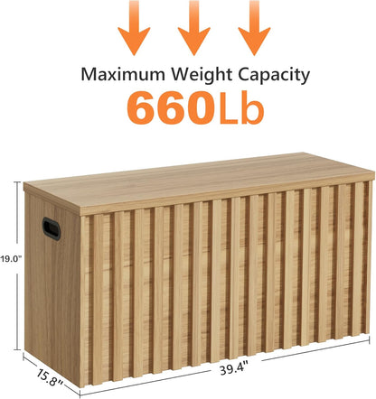 UEV Storage Bench,39.4" Wood Box, Storage Trunk with 2 Safety Hinges, Ottoman Storage Chest, Fluted