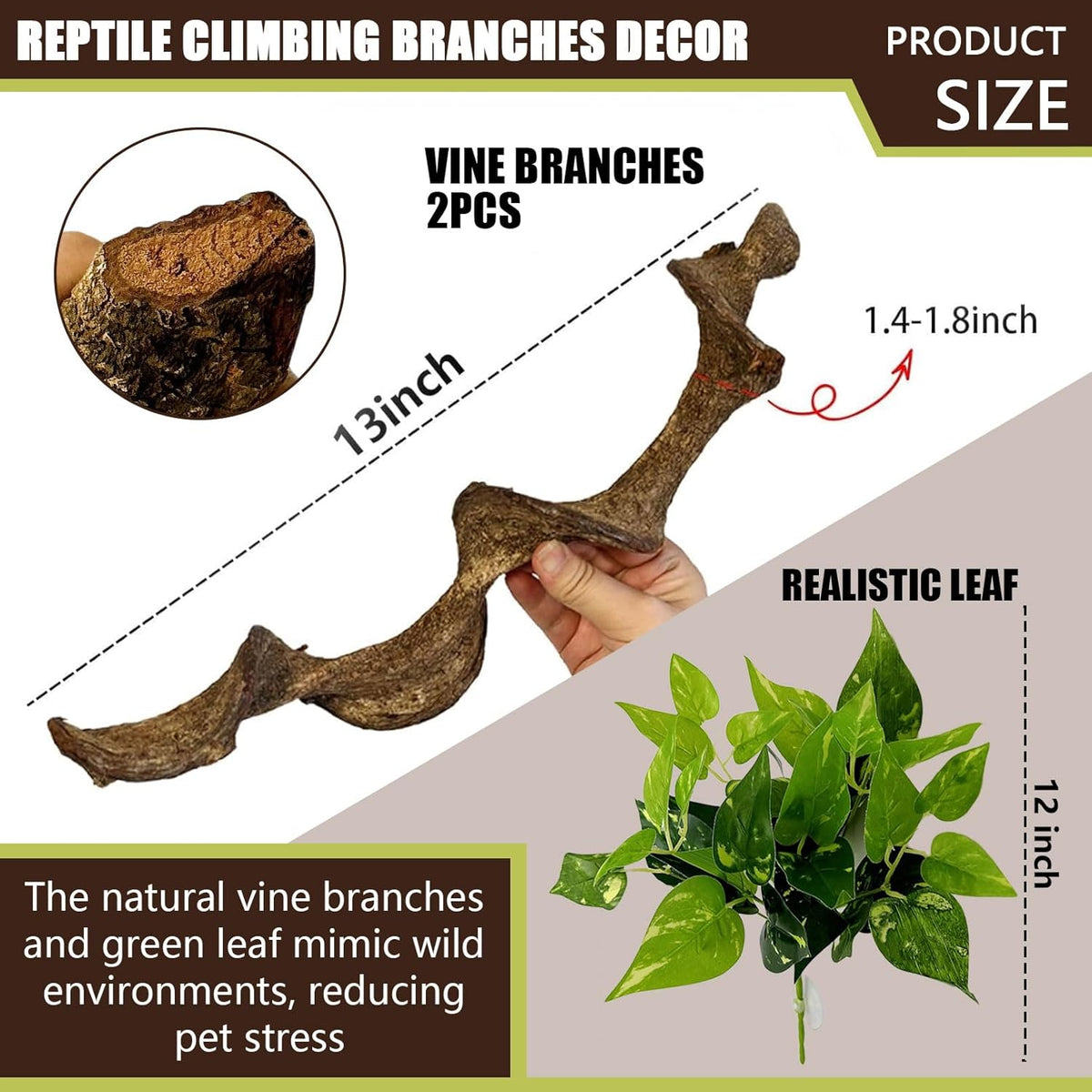 BNOSDM 2Pcs Reptile Climbing Branches Decor,Snake Climbing Branch,Gecko Climb Wood,Lizard Forest