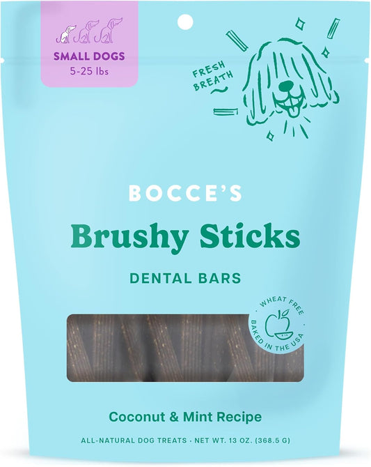 Bocce’s Bakery Dailies Brushy Sticks to Support Oral Health & Fresh Breath, Wheat-Free Dental Bars
