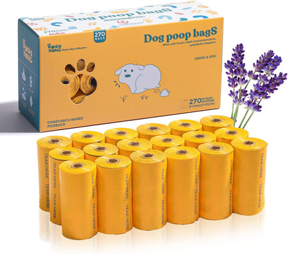 Dog Poop Bags Rolls Biodegradable 100% Leak Proof Dog Waste Bags -270 Count 18 Rolls - Cornstarch