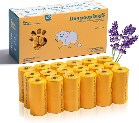 Dog Poop Bags Rolls Biodegradable 100% Leak Proof Dog Waste Bags -270 Count 18 Rolls - Cornstarch