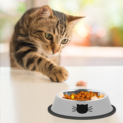 2 Pcs Non-Slip Stainless Steel Small Cat Food Bowls - Unbreakable, 7 Oz, Removable Rubber Base