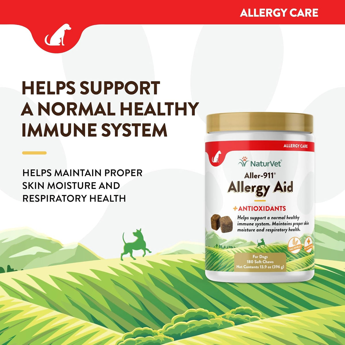 NaturVet Aller-911 Advanced Allergy Aid for Dogs, Cats – Antioxidant-Rich Pet Supplement with