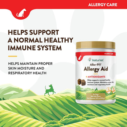 NaturVet Aller-911 Advanced Allergy Aid for Dogs, Cats – Antioxidant-Rich Pet Supplement with