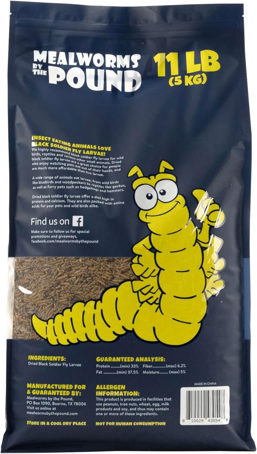 Dried Black Soldier Fly Larvae (11 lbs) - More Calcium Than Mealworms - Treats for Chickens, Wild