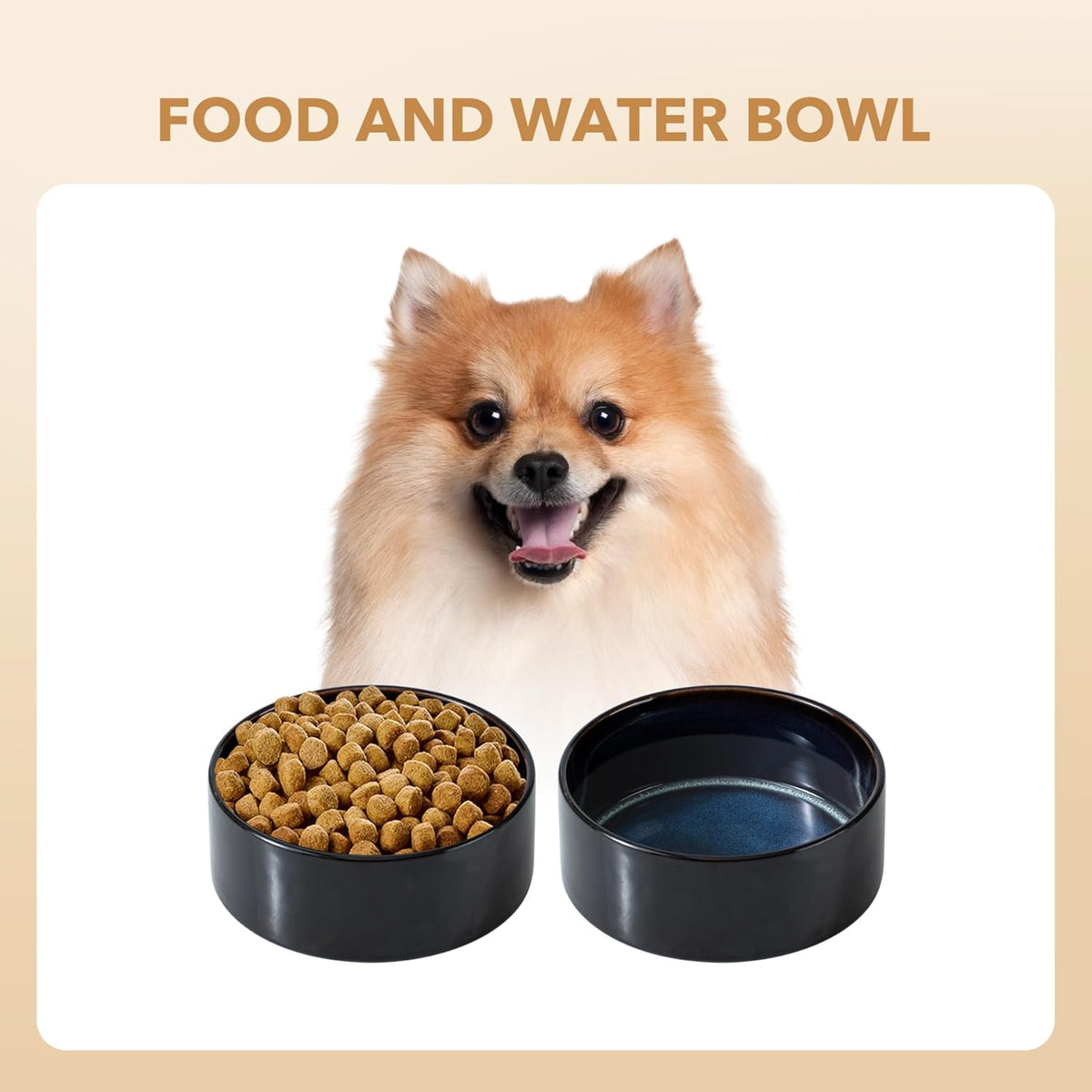Ceramic 6.1inch Dog Bowl for Small Breed Dogs, Anti-Slip and Weighted Pet Food and Water Dishes