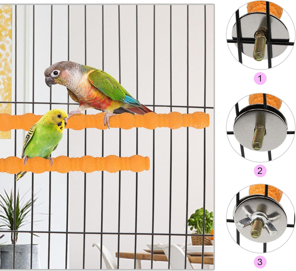 Hypeety 2PCS Wood Perch Stand Paw Grinding Stick Toy Pet Bird Cage Stand Platform for Bird Parrot