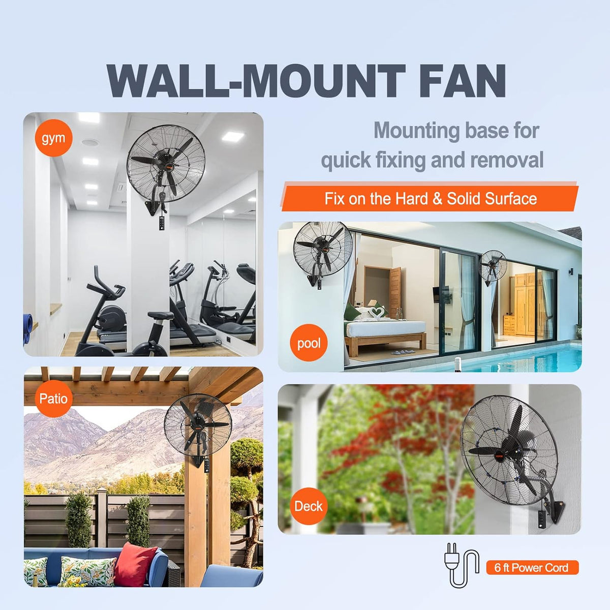 VEVOR 30 Inch Wall-Mount Misting Fan, 3-speed IP44 Waterproof Oscillating, Max. 9500 CFM Wall