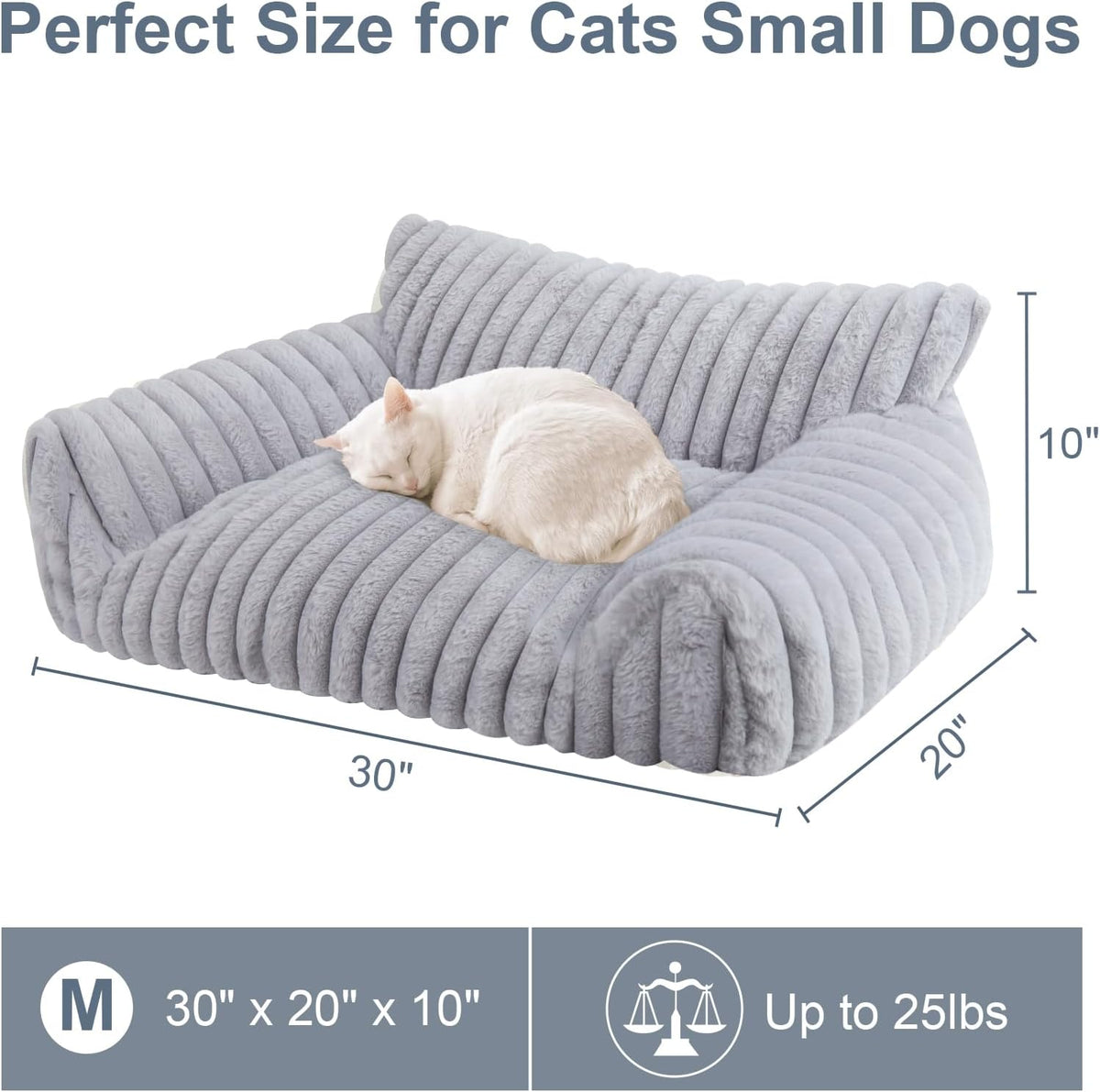 Cute Cat Couch Bed for Indoor Cats, Fluffy Pet Cat Sofa with Premium Soft Corduroy Fleece, Cute