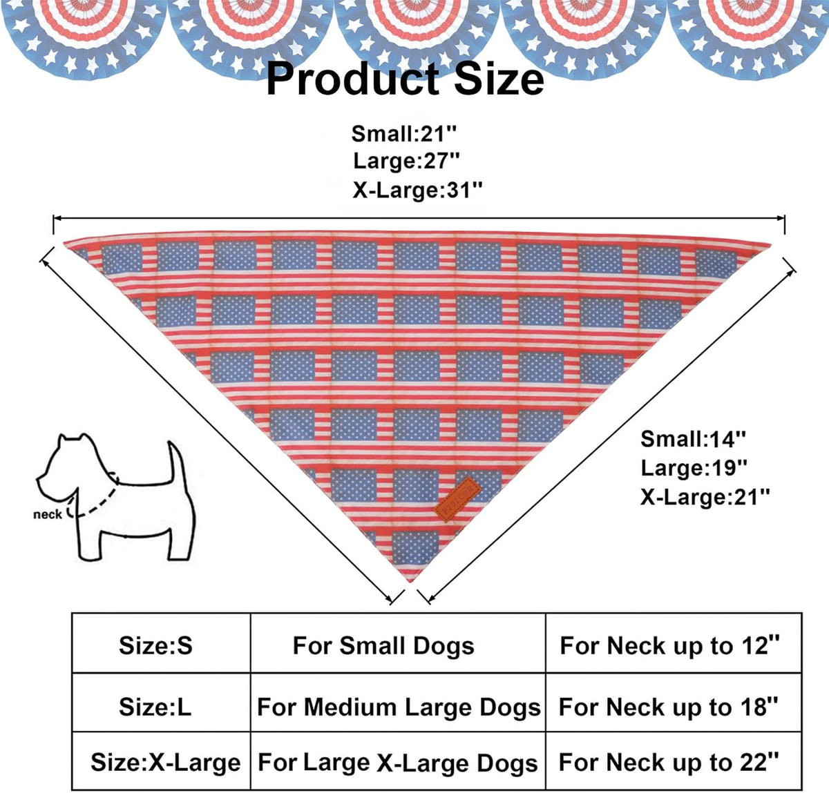PTDECOR American Flag Dog Bandana Flag Stars Patterns, Patriotic Pet Scarf Reversible Triangle 4th