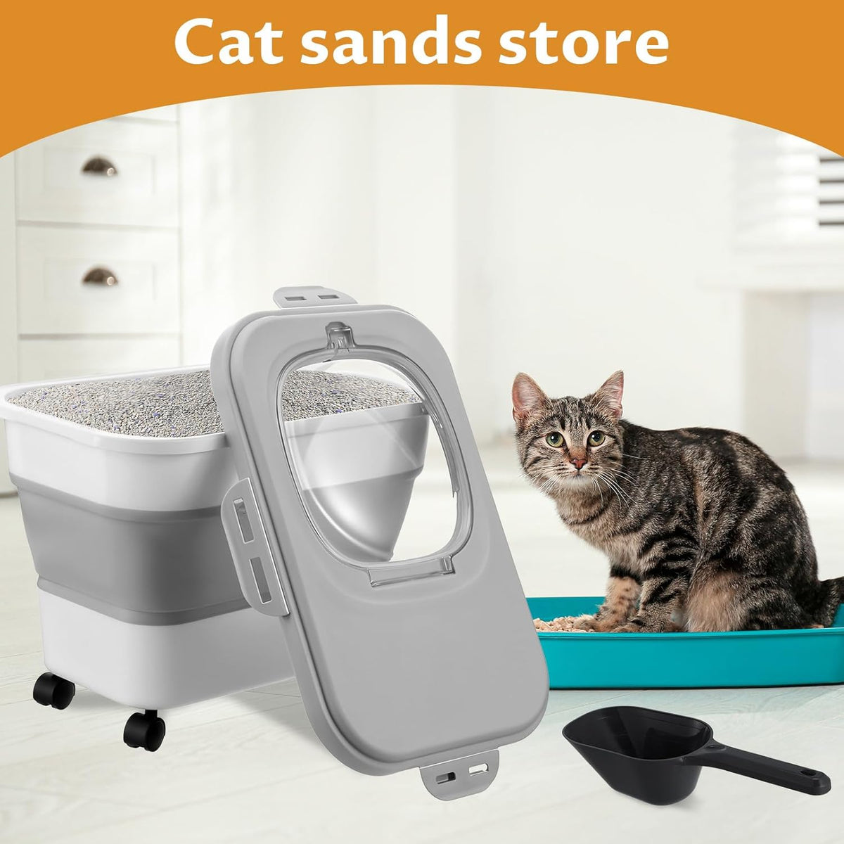 Collapsible Cat Litter Storage Bin Container with Airtight Lids, Portable Cat Litter Storage