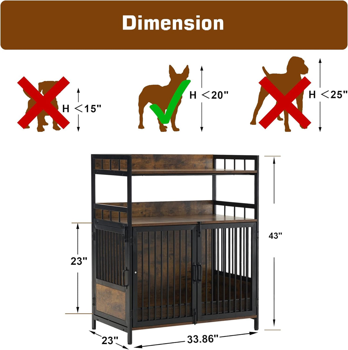 MCombo Furniture Style Dog Crate with Storage Shelves, Heavy Duty Wooden Dog Cage End Table, Triple