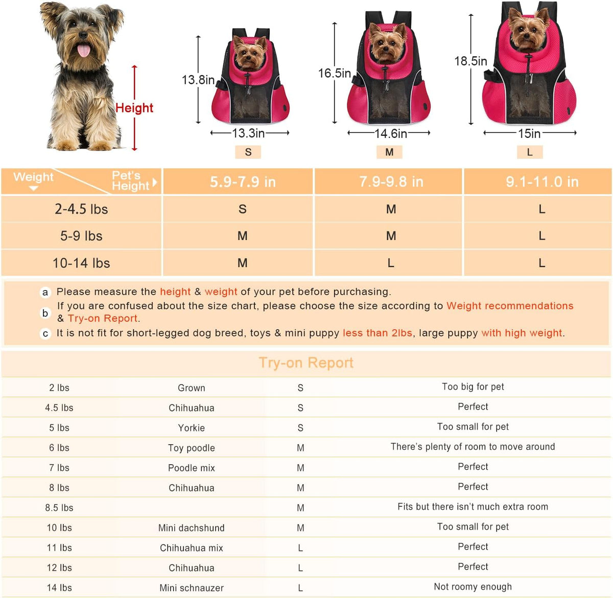 WOYYHO Pet Dog Carrier Backpack Small Dog Front Backpack Ventilated Mesh Dog Travel Back Pack with