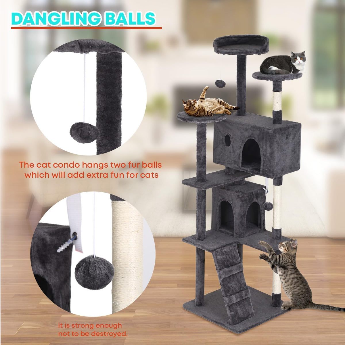 FDW Cat Tree 70in Cat Tower Multi-Level Durable Cat Scratching Post & Cozy Fun Cat Jumping Platform