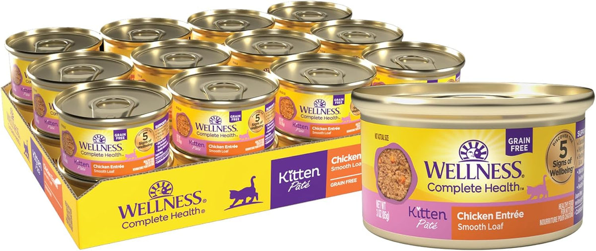 Wellness Complete Health Pate Kitten Wet Cat Food, Natural, Protein-Rich, Grain Free, 3 Ounce, 24